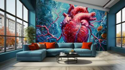 Human heart anatomy in blood system, Cardiovascular disease CDV. Wall mural