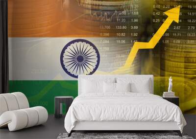 India flag with stock market finance, economy trend graph digital technology. Wall mural