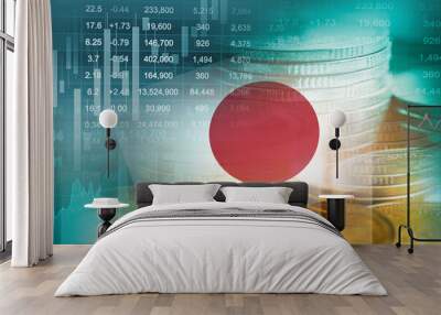 japan flag with stock market finance, economy trend graph digital technology. Wall mural