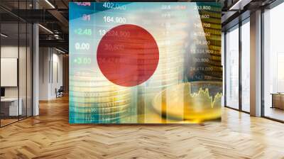 Japan flag with stock market finance, economy trend graph digital technology. Wall mural