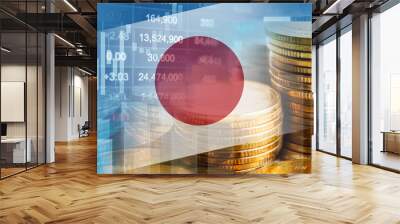 Japan flag with stock market finance, economy trend graph digital technology. Wall mural