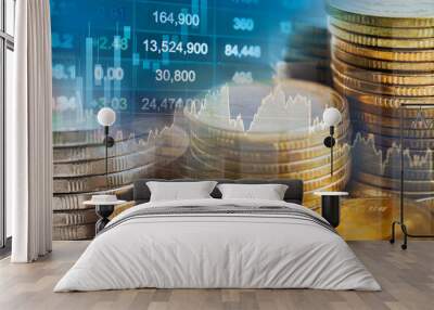 Stock market finance business, economy trend graph digital technology. Wall mural