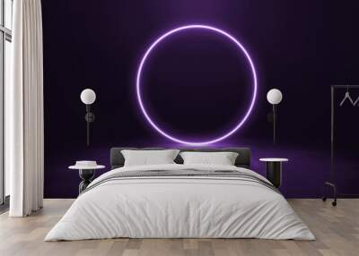 Ring shaped Neon light on dark background. Wall mural