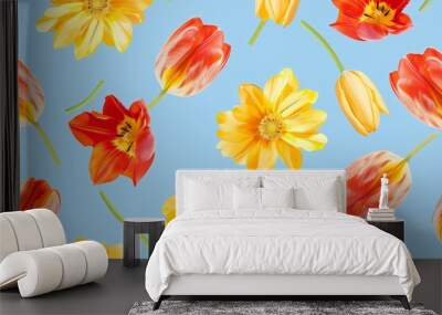 Floral Pattern of Tulips and Gerbera Daisies Wall mural