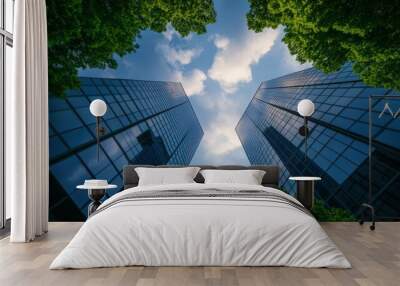 modern glass skyscrapers against blue sky Wall mural