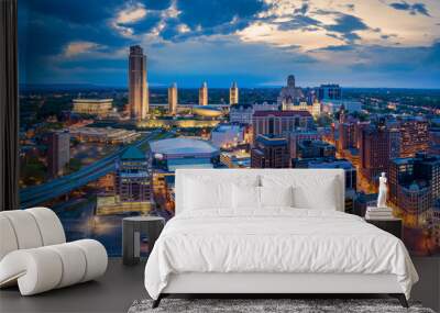 Aerial panorama of Albany, New York downtown at dusk. Albany is the capital city of the U.S. state of New York and the county seat of Albany County Wall mural