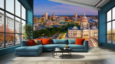 Aerial panorama of Providence skyline and Rhode Island capitol building at dusk. Providence is the capital city of the U.S. state of Rhode Island. Founded in 1636 is one of the oldest cities in USA. Wall mural