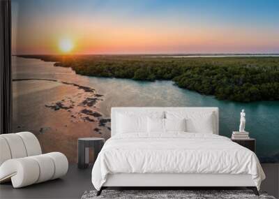 Aerial sunset panorama of Saddlebunch Key, in Florida Keys, Florida. Wall mural