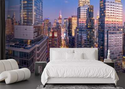 Aerial view of New York City skyscrapers at dusk as seen from above the 42nd street canyon Wall mural