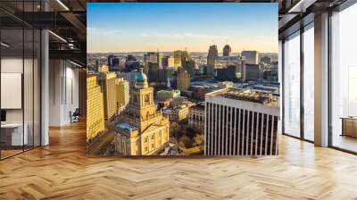 Aerial view of Newark New Jersey skyline on late sunny afternoon Wall mural