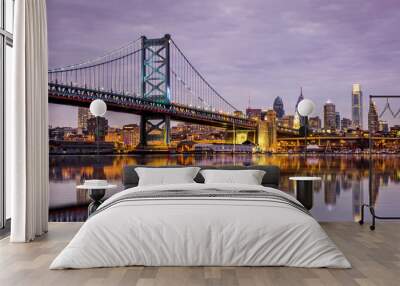 Ben Franklin bridge and Philadelphia skyline Wall mural