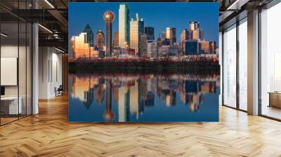 dallas skyline reflected in trinity river at sunset Wall mural