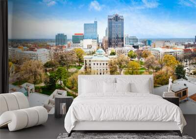 Drone panorama of the North Carolina State Capitol and Raleigh skyline Wall mural