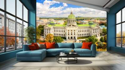 Drone view of the Pennsylvania State Capitol, in Harrisburg. The Pennsylvania State Capitol is the seat of government for the U.S. state of Pennsylvania Wall mural