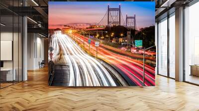 light trails on i-278 near triboro bridge in new york Wall mural