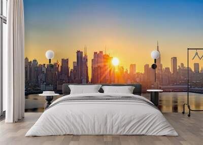 midtown manhattan skyline at sunrise, as viewed from weehawken, along the 42nd street canyon Wall mural