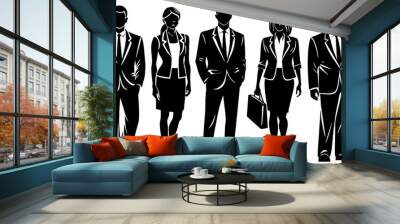 Male and female businessmen silhouettes, silhouettes of people in poses. Vector, black and white illustration. Wall mural