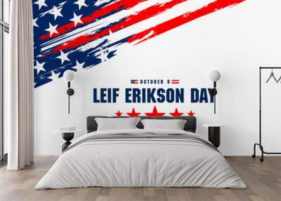  Happy Leif Erikson Day greeting card template. Vector illustration: Wall mural