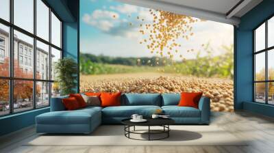 Soybeans falling into a field. Wall mural