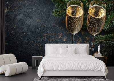 Champagne and Christmas Decorations Wall mural