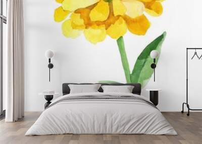 Hand drawn watercolor yellow zinnia flower isolated on white background Wall mural