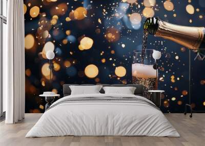 Pouring Champagne in Festive Light Wall mural