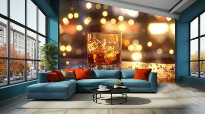 Whiskey on the Rocks with Bokeh Lighting Wall mural