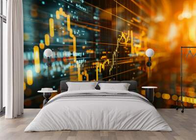 Graph on a screen, symbolizing stocks and trading Wall mural