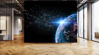 Digital global futuristic world telecommunication network technology connect data of communication technology including 5g 6g iot  element of this image furnished by NASA. 3D rendering. Copy Space. Wall mural