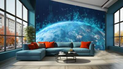 Digital global futuristic world telecommunication network technology connect data of communication technology including 5g 6g iot  element of this image furnished by NASA. 3D rendering. Wall mural