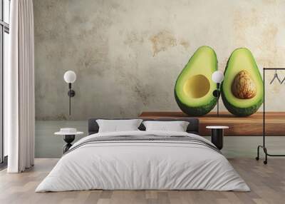 A close up of two avocados on a wooden cutting board Wall mural