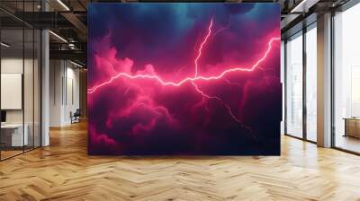 A stormy sky with a bright red lightning bolt Wall mural