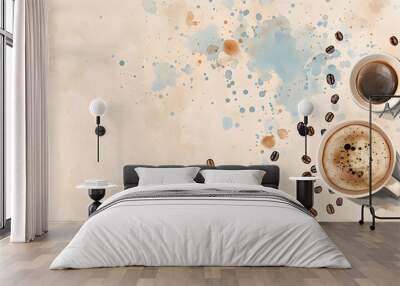 Watercolor hot coffee cup on white background Wall mural