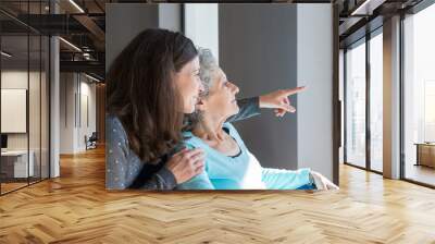 Adult daughter visiting elderly mother Wall mural