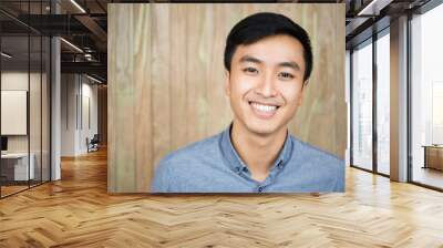 Closeup Portrait of Smiling Handsome Asian Man Wall mural