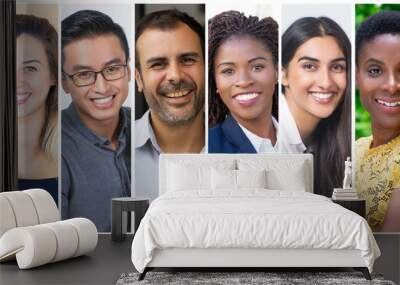 Multinational project team members portrait set. Positive happy men and women of different races and ages multiple shot collage. Human emotions concept Wall mural