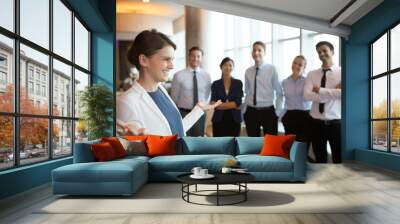 Smiling Businesswoman with Team Wall mural