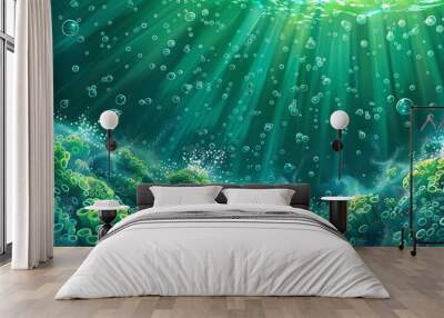 Illustration of the oxygen production in an oceanic plankton bloom Detailed, showing plankton and oxygen release Bright, educational background Wall mural