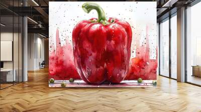 Watercolor bell pepper in bright red, isolated on white Wall mural