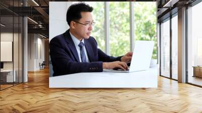 Asian businessman working with laptop computer at office, business concept Wall mural