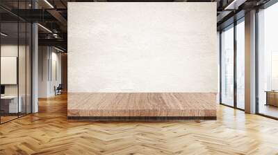 Empty wooden table over grunge cement wall background Wall mural