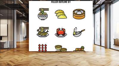 Filled outline icon set of Chinese traditional food and cuisine. icons set1 Wall mural