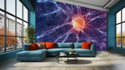 Conceptual illustration of neuron cells, close-up, Generative Ai Wall mural