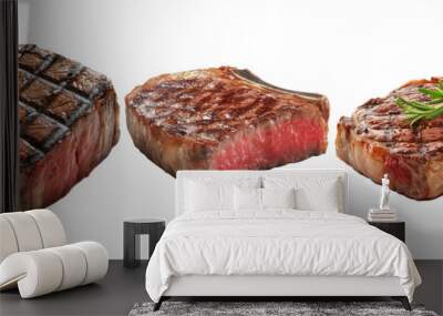 Grilled steak pieces set isolated on transparent background Wall mural