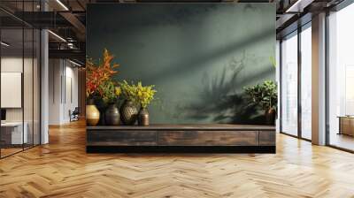 Modern dark home interior background, wall mock up Wall mural