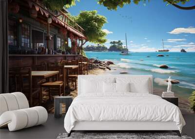 Summer empty outdoor cafe at beautiful tropical island Wall mural