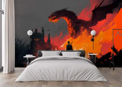 A Dragon Emerges, Fantasy Elements, Landscapes, Fantasy Art, AI Art, Digital Print, Modern Art, Wall Art Wall mural