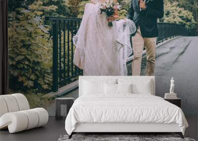 Bridal couple happy together, sensual bride and groom. Wedding photography concept. Wall mural