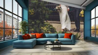 wedding, bride and groom together Wall mural