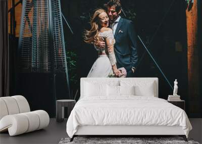 Wedding couple groom and bride together. Wall mural